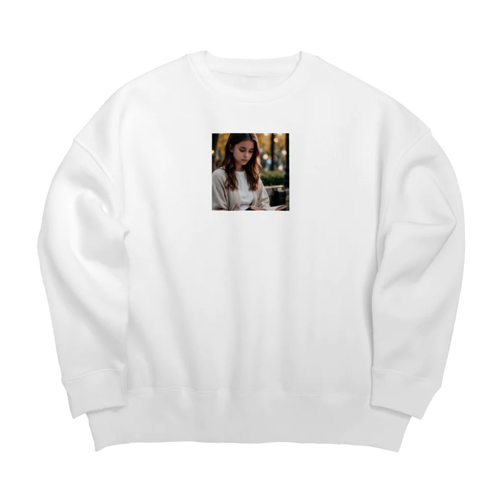 uho_uhoの読書している少女 Big Crew Neck Sweatshirt