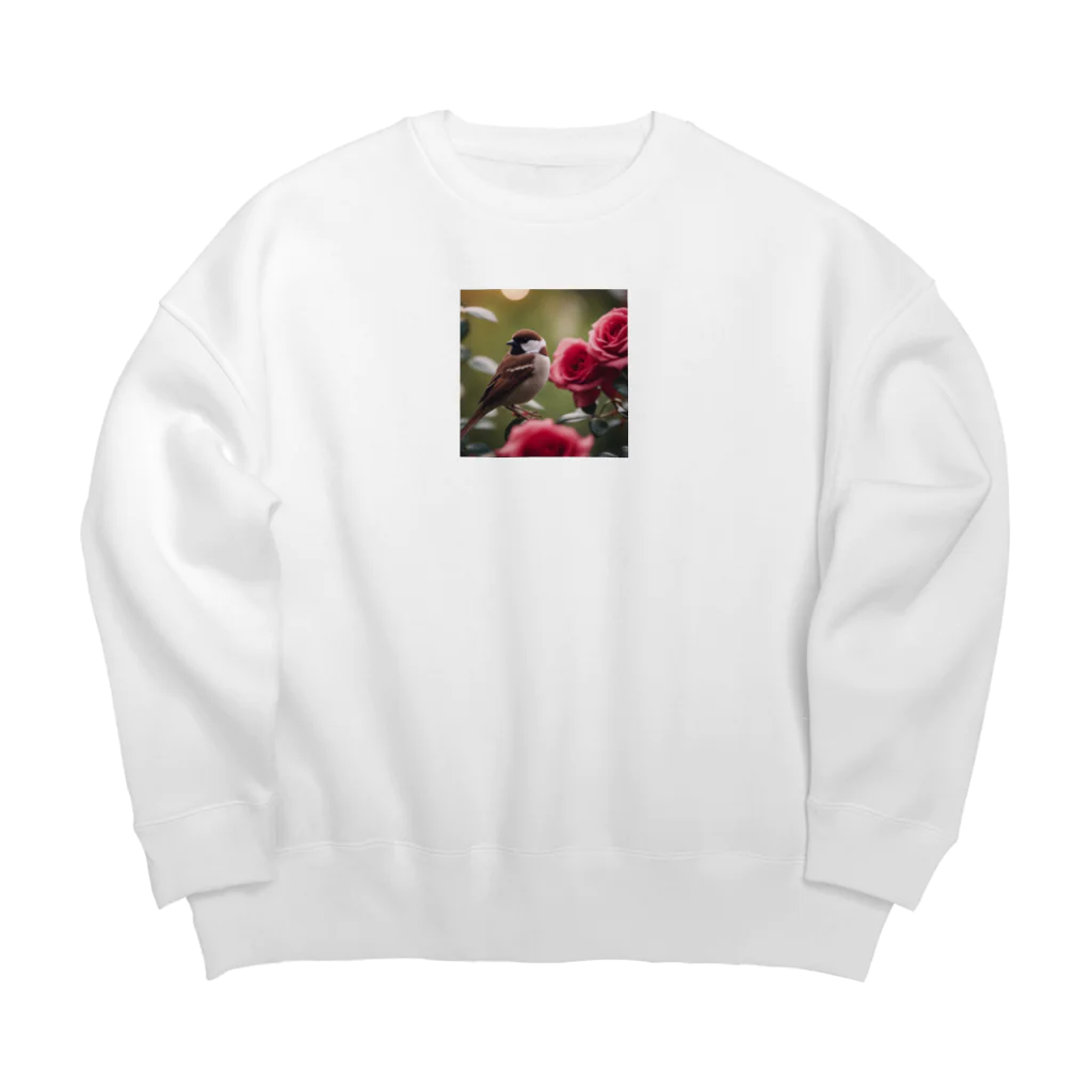 Sunbathingの赤いバラとキンクロハジロ Big Crew Neck Sweatshirt