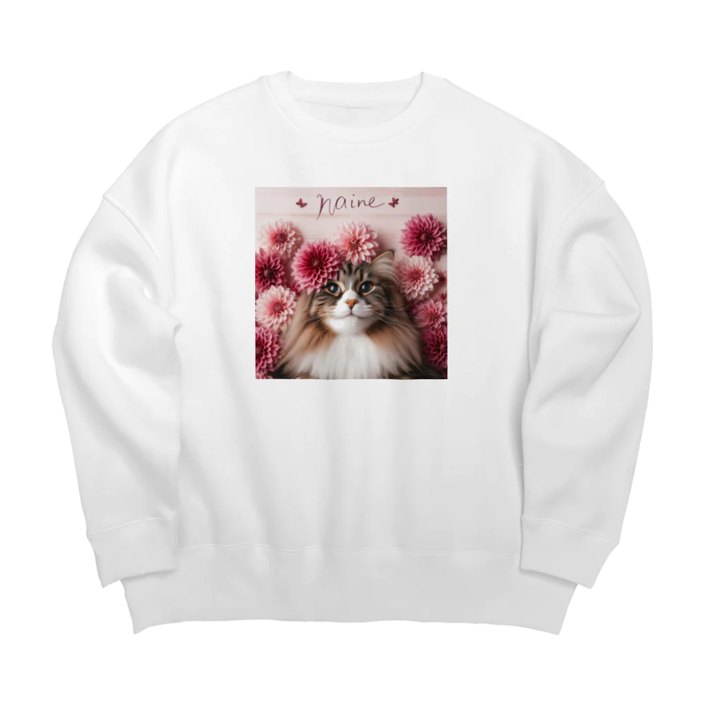 Y m @Y's shopの猫とダリア Big Crew Neck Sweatshirt