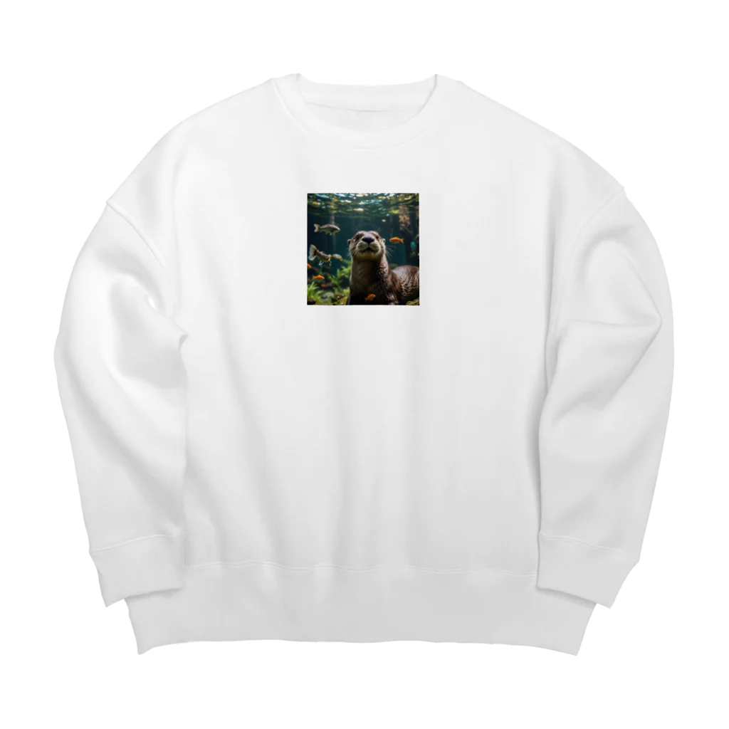 kawausonの水中で気ままに泳ぐ愛らしいカワウソ Big Crew Neck Sweatshirt