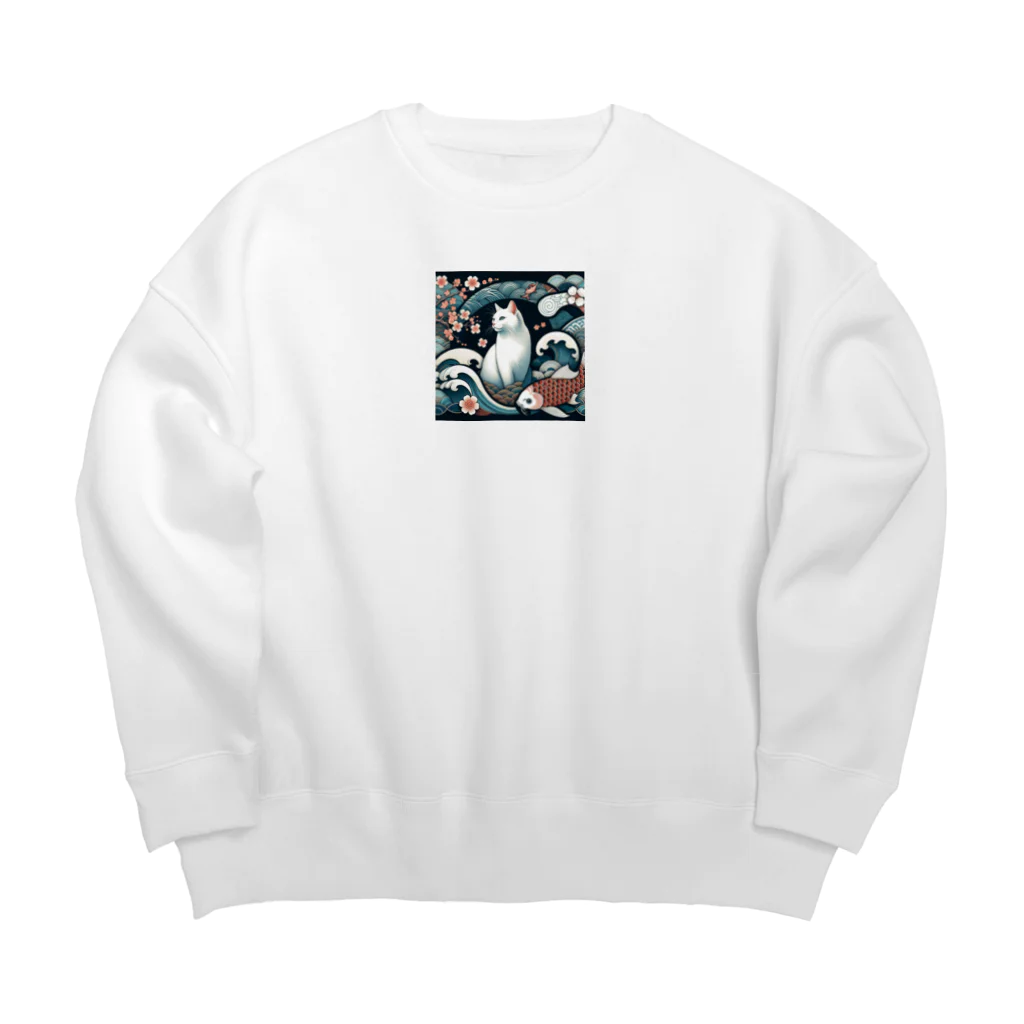 EMAKIの和紋様 x 猫　鯉と桜と波 Big Crew Neck Sweatshirt