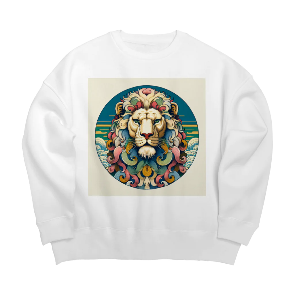 chaochao0701の浮世絵風　ライオン（顔）"Ukiyo-e style lion (face)."  "浮世繪風格的獅子（臉）。" Big Crew Neck Sweatshirt