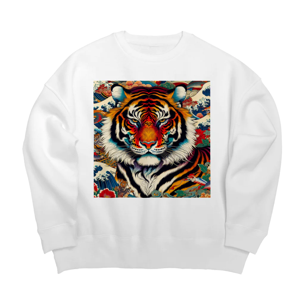 chaochao0701の浮世絵風　虎（顔）"Ukiyo-e style tiger (face)."  "浮世繪風格的虎（臉）。 Big Crew Neck Sweatshirt