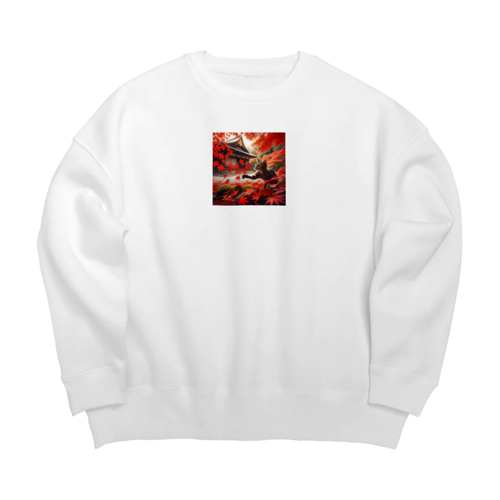 EMAKIの和紋様 x 猫　秋の和風猫 Big Crew Neck Sweatshirt