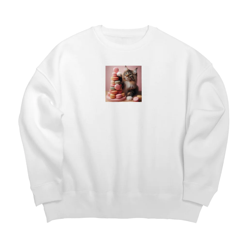 Y m @Y's shopの猫とマカロン Big Crew Neck Sweatshirt