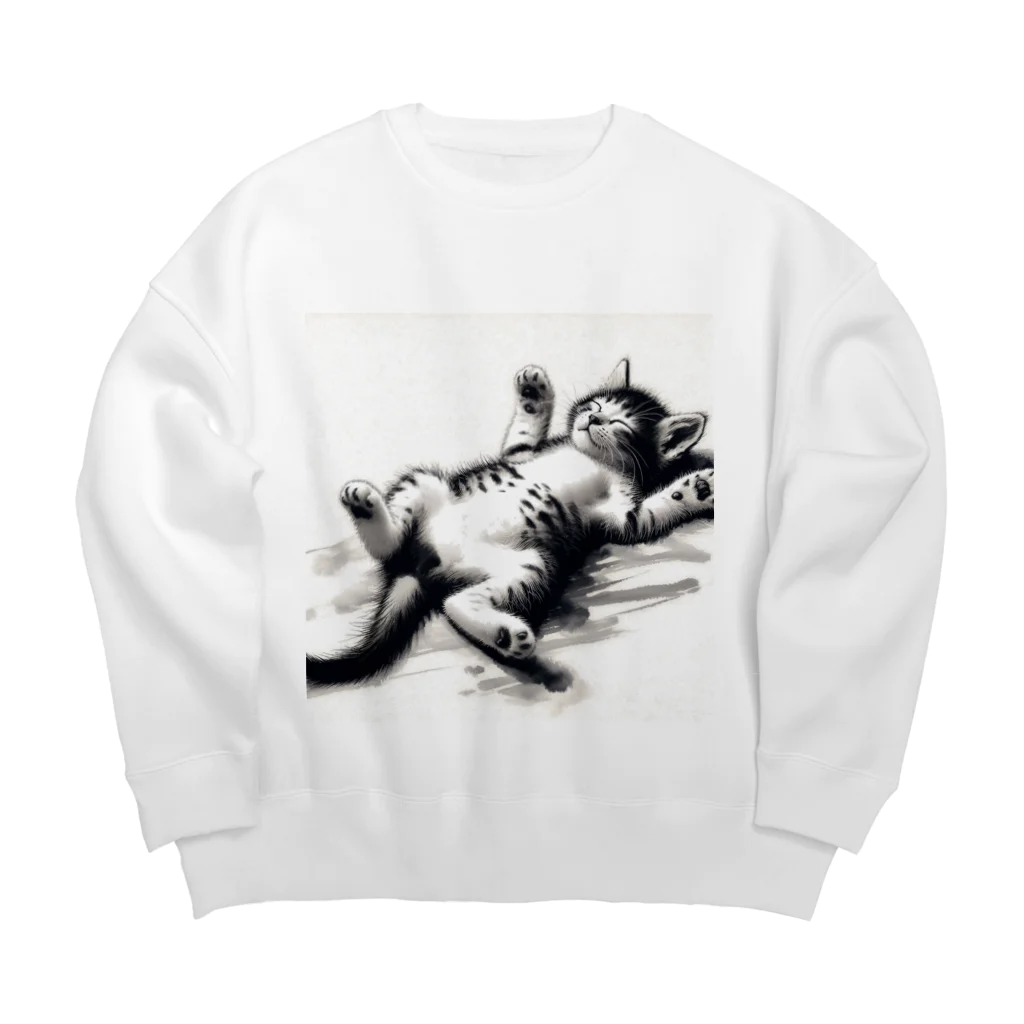 猫の墨遊のへそ天ユキ Big Crew Neck Sweatshirt