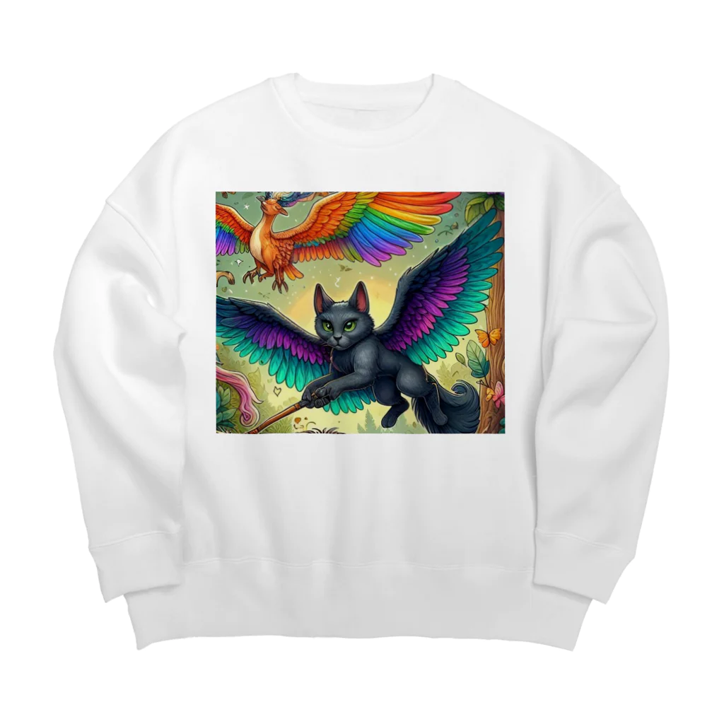 momonekokoの黒猫の魔法使い Big Crew Neck Sweatshirt