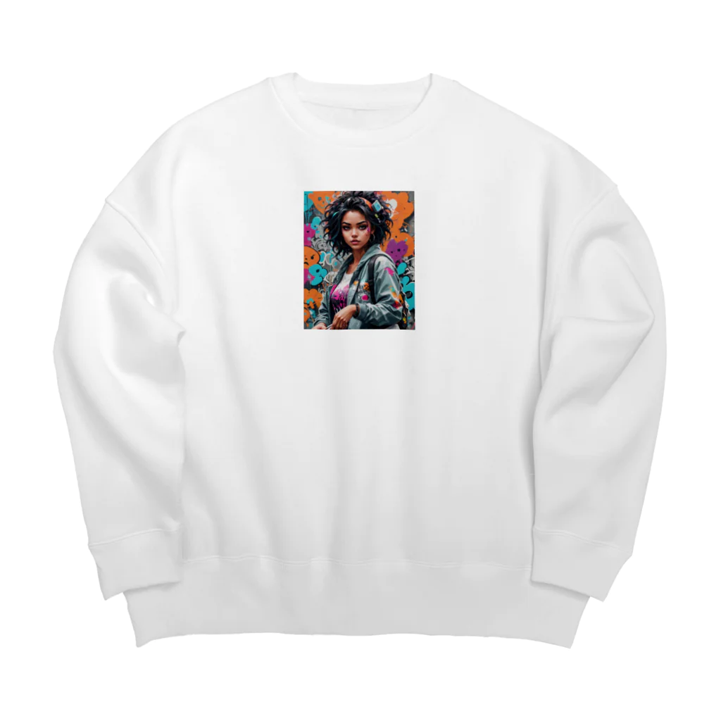 Steampunk Creations屋のグラフィティアートを描くファンキーな女の子 Big Crew Neck Sweatshirt