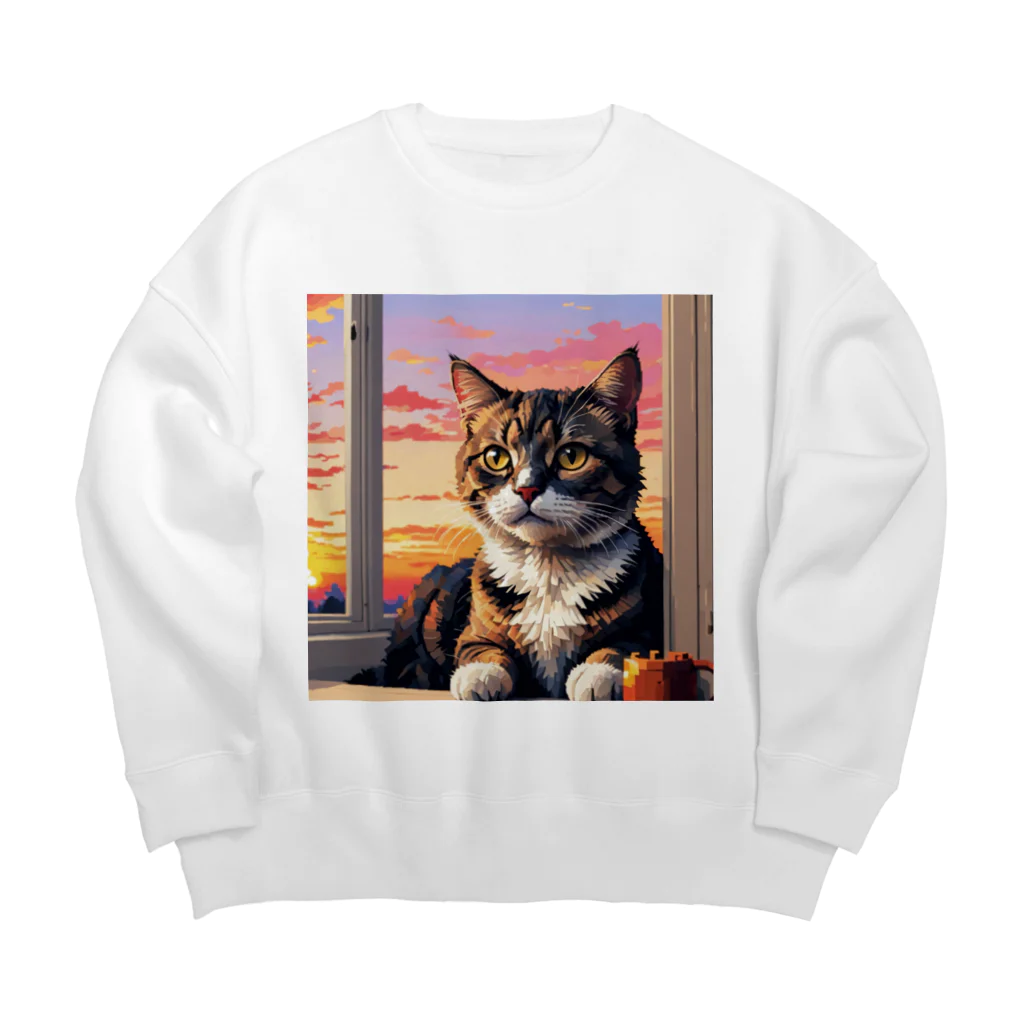 ねこネコ猫nekoの夕日と猫 Big Crew Neck Sweatshirt