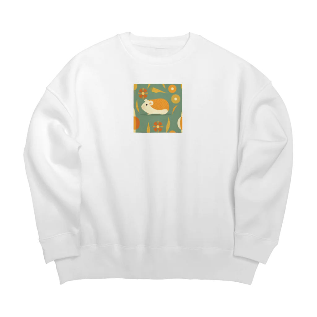 OKameMolꕤ︎︎オカメモルのレトロな花とモルモット Big Crew Neck Sweatshirt