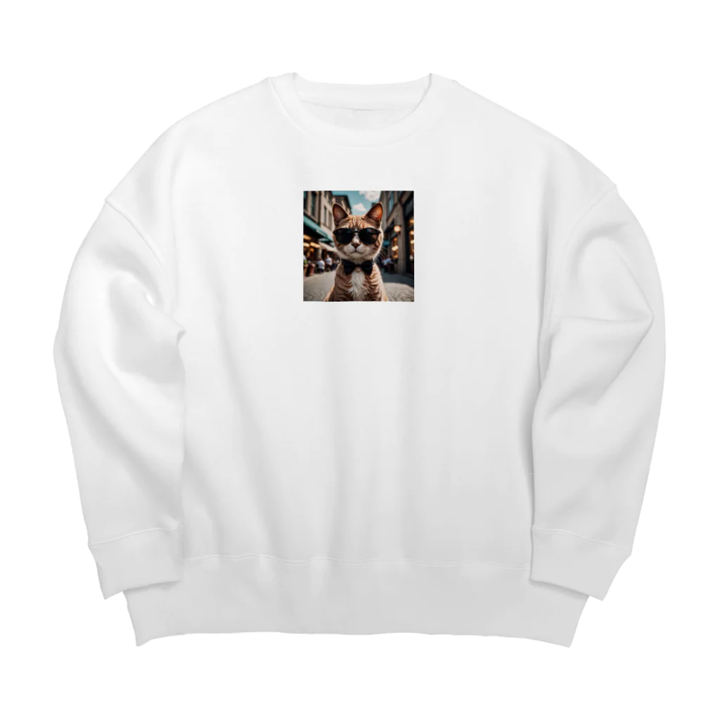 oz-chanのサングラスを掛けているモデルマンチカン猫 Big Crew Neck Sweatshirt