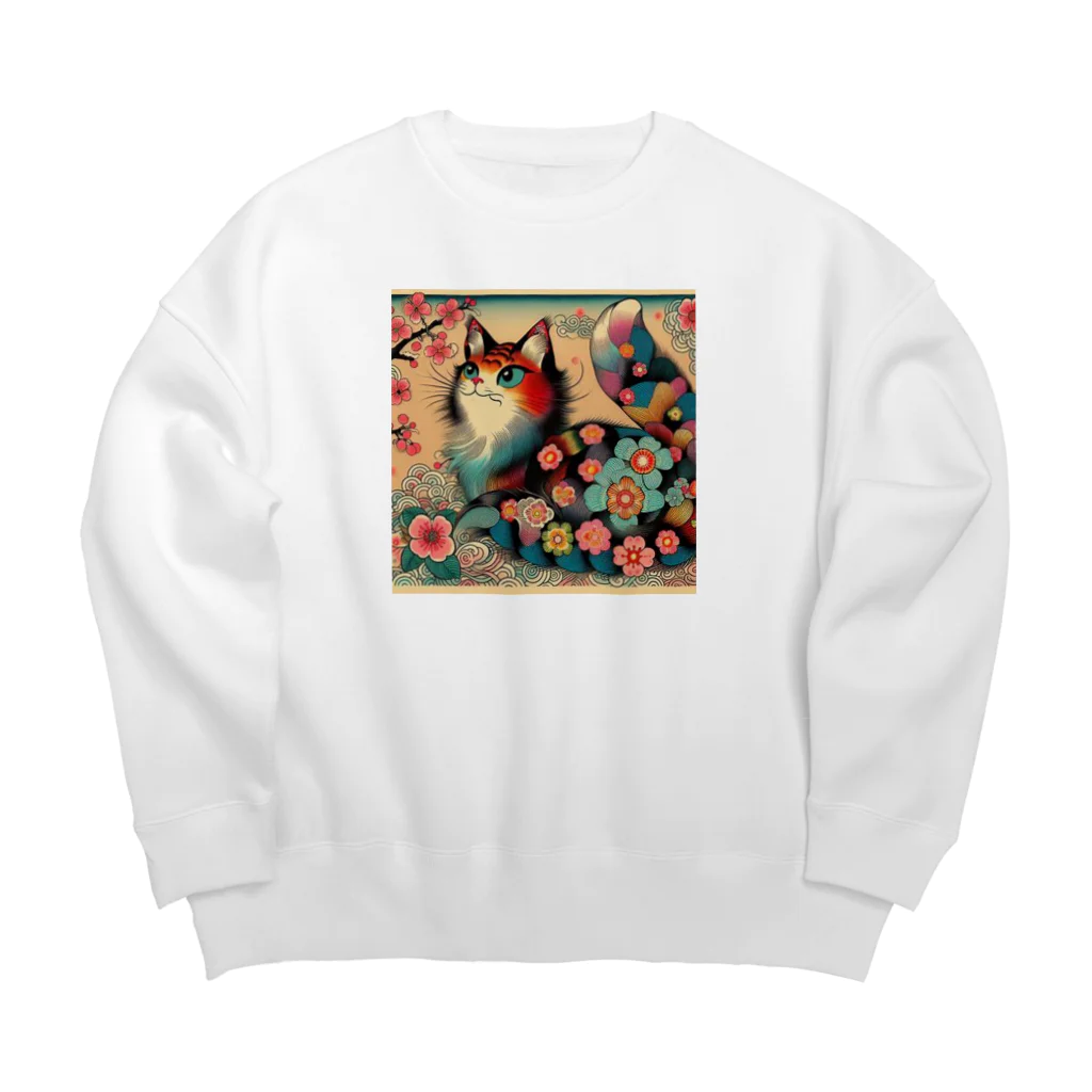 chaochao0701の浮世絵風　カラフル猫「Ukiyo-e-style Colorful Cat」「浮世绘风格的多彩猫」 Big Crew Neck Sweatshirt