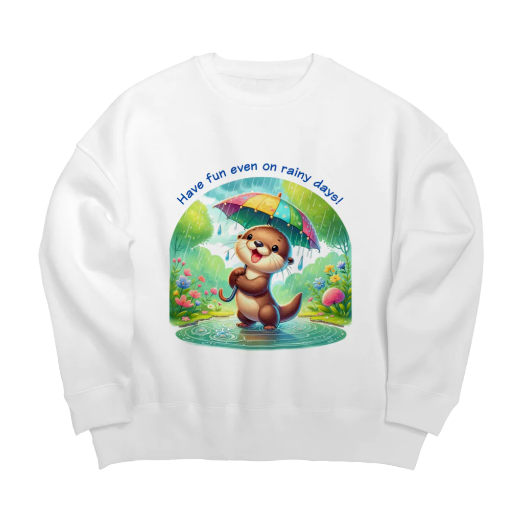 dreamy-designの雨の日のお散歩　カワウソくん Big Crew Neck Sweatshirt