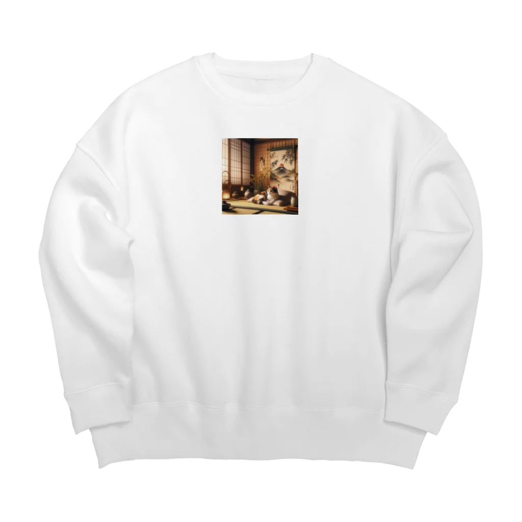 EMAKIの和紋様 x 猫　竹と猫の和室 Big Crew Neck Sweatshirt