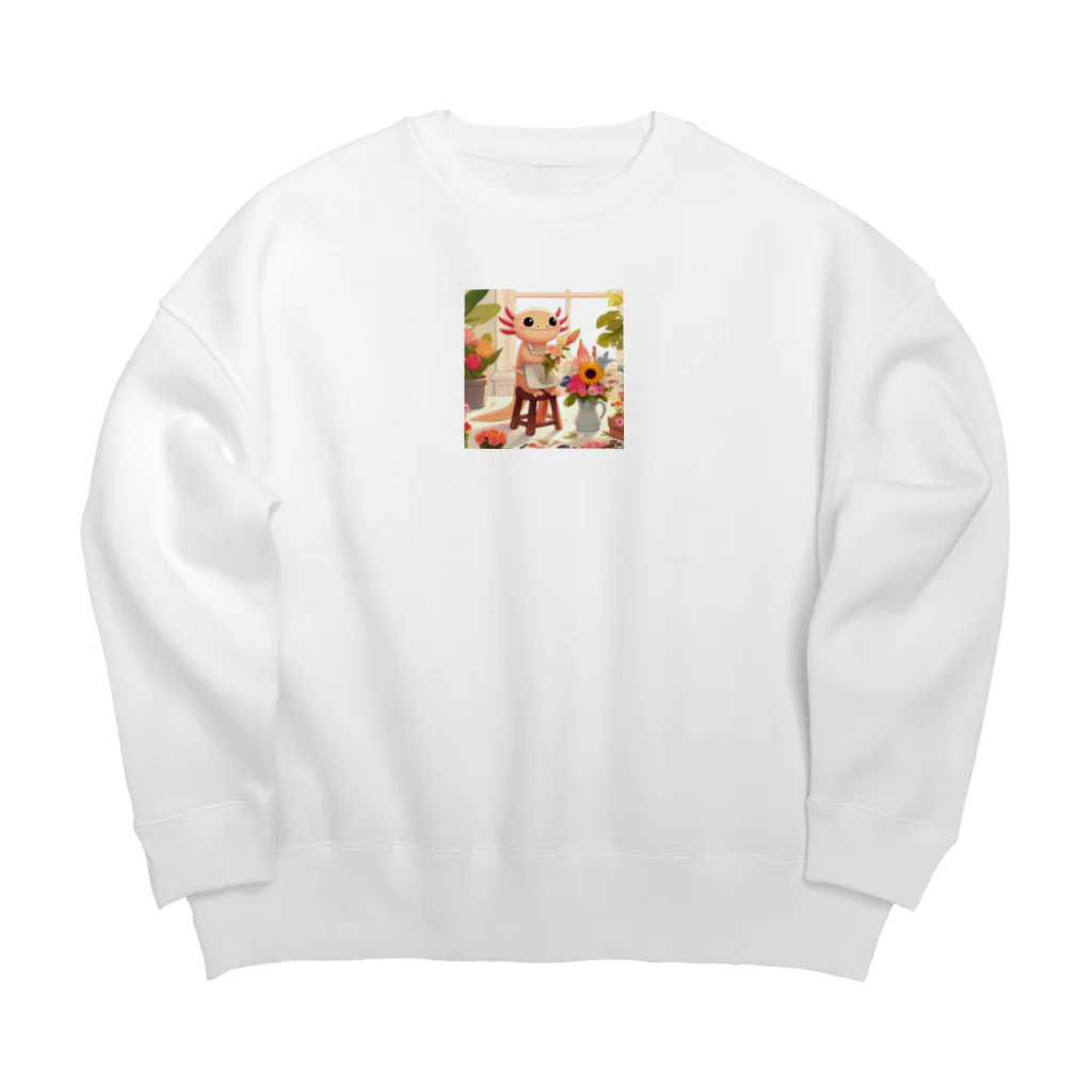 adjustのフラワーアレンジメントをしているかわいいウーパールーパー Big Crew Neck Sweatshirt