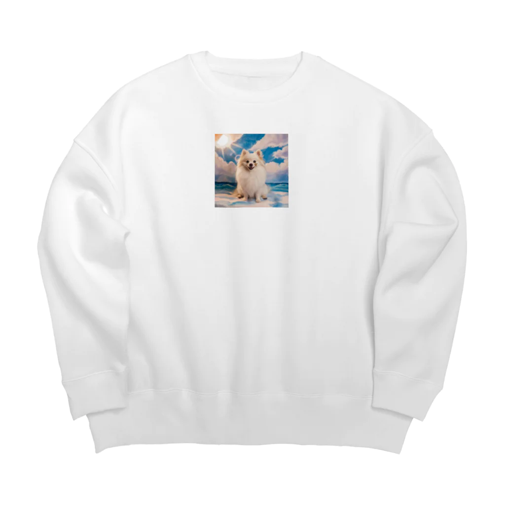 china-musumeの夏が大好き！白のポメラニアン。名前はアイス Big Crew Neck Sweatshirt