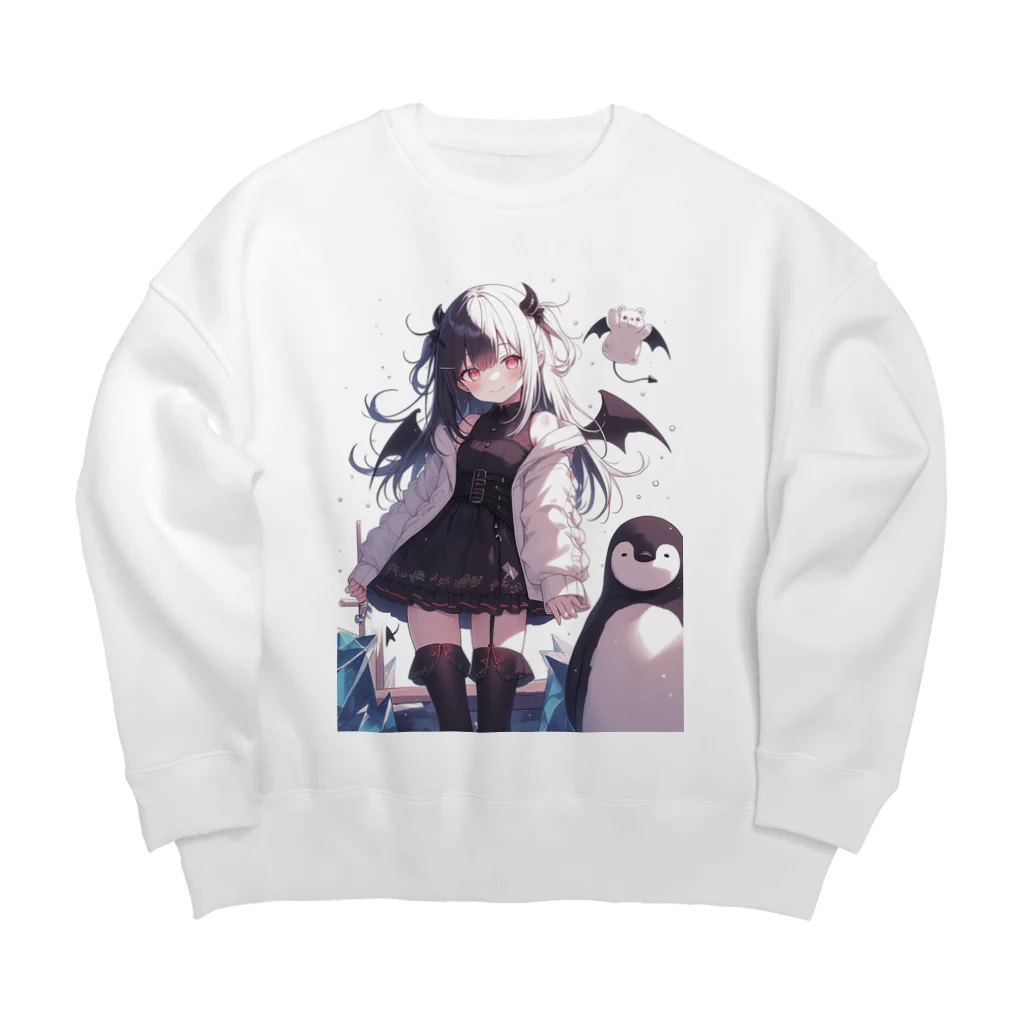 シロクマペンギンの冷極フローズン✕小悪魔ガール Big Crew Neck Sweatshirt