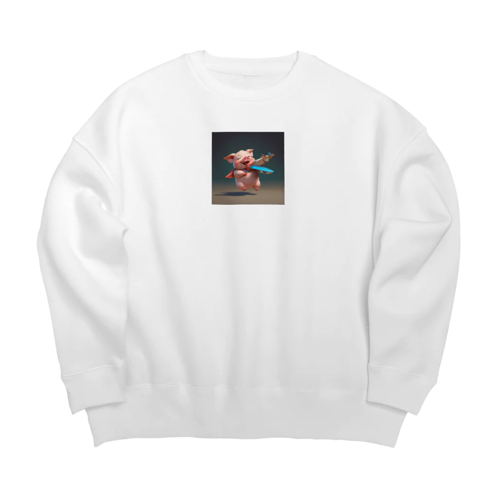 ganeshaのおもちゃの飛行機で遊ぶかわいいブタ Big Crew Neck Sweatshirt