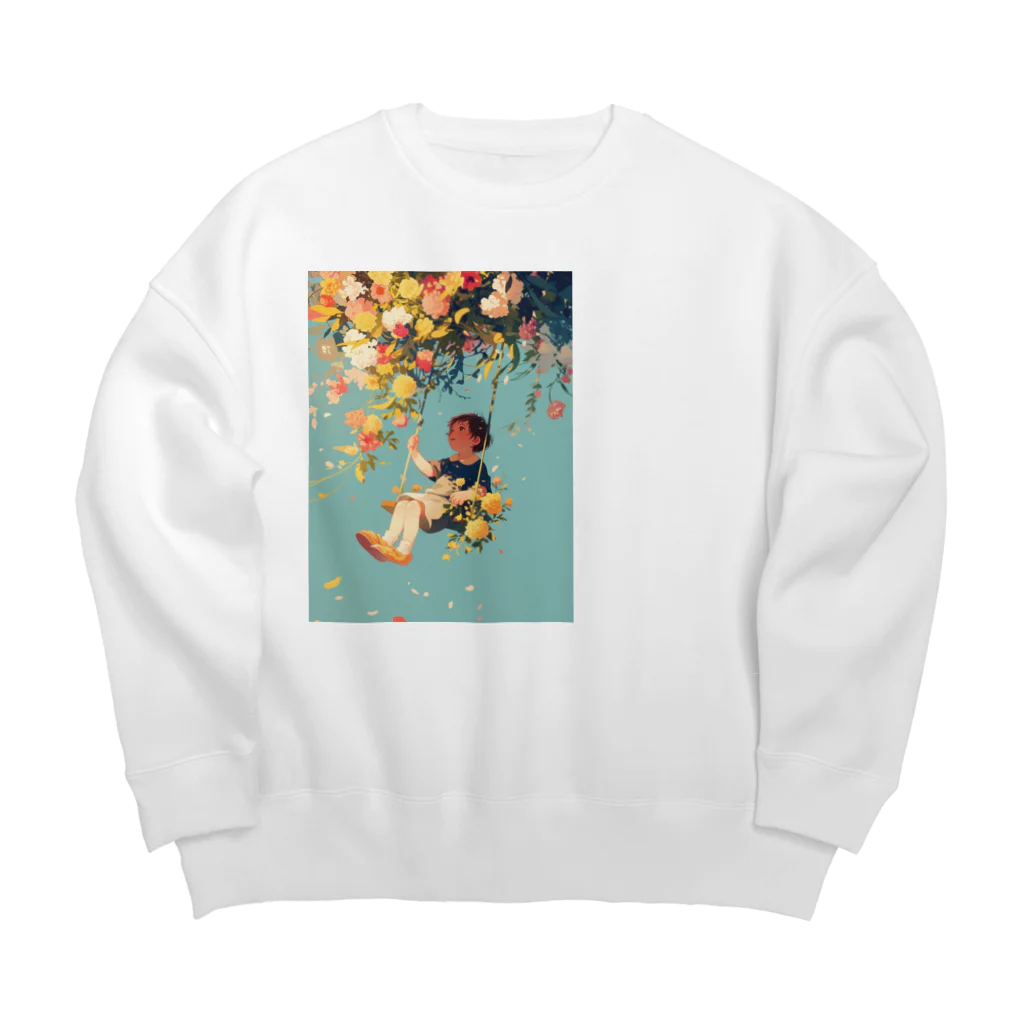 AQUAMETAVERSEの花ブランコに揺られ喜ぶ女の子　ラフルール　1859 Big Crew Neck Sweatshirt