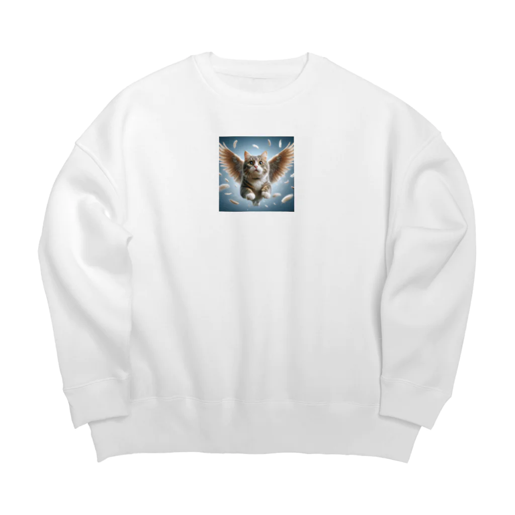 oz-chanの空飛ぶ猫リアル風1 Big Crew Neck Sweatshirt