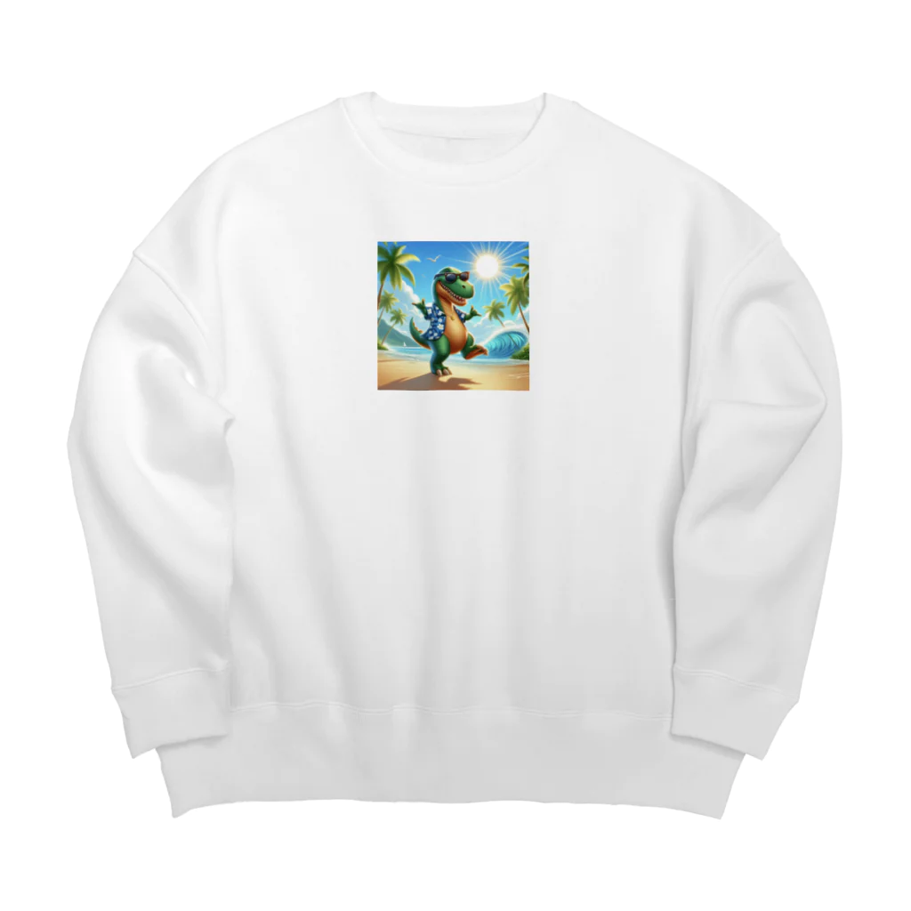 samkorのティラノサウルスのサマーバケーション Big Crew Neck Sweatshirt