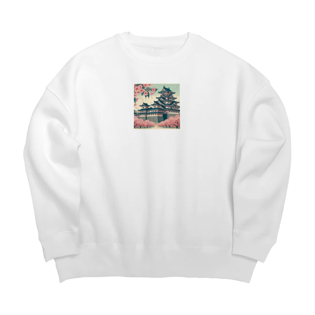 Cool Japanese CultureのSpring in Himeji, Japan: Ukiyoe depictions of cherry blossoms and Himeji Castle Big Crew Neck Sweatshirt