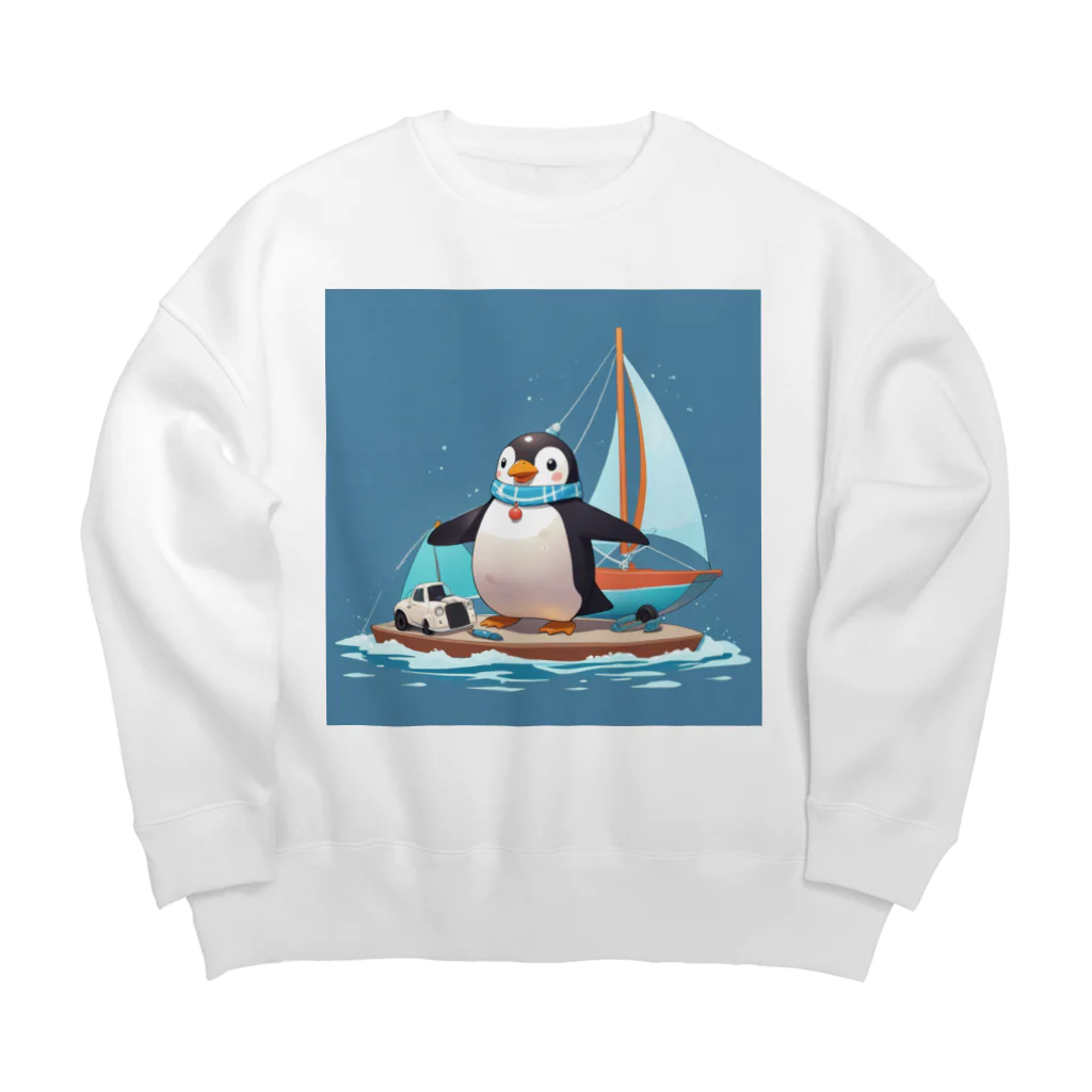 ganeshaのおもちゃのヨットでかわいいペンギンに出会おう Big Crew Neck Sweatshirt