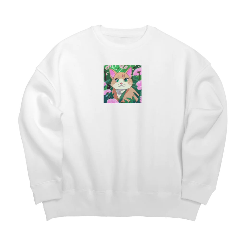 キュート＆クールのアニメ調・花畑の猫 Big Crew Neck Sweatshirt