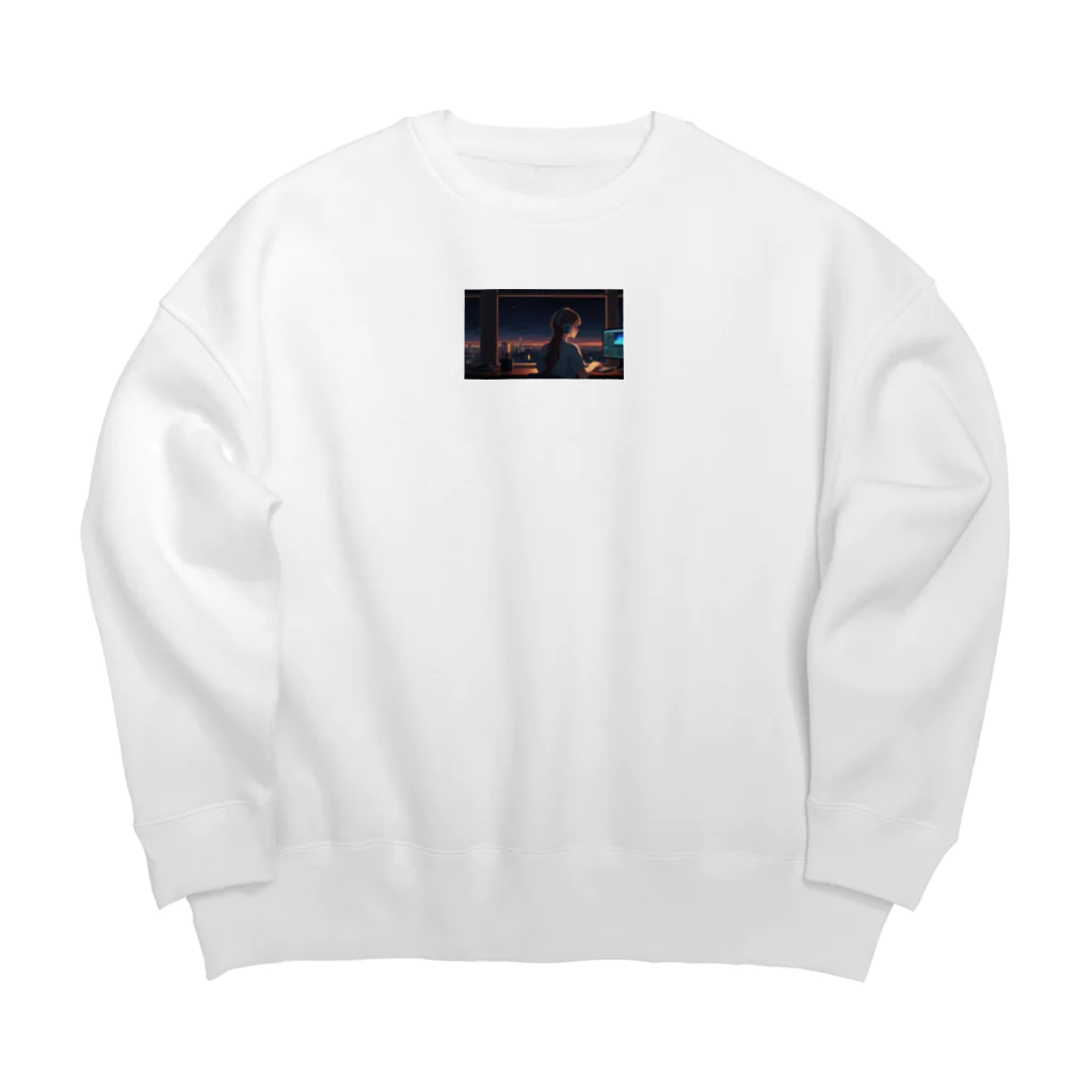 ADOのパソコン作業の女性 Big Crew Neck Sweatshirt