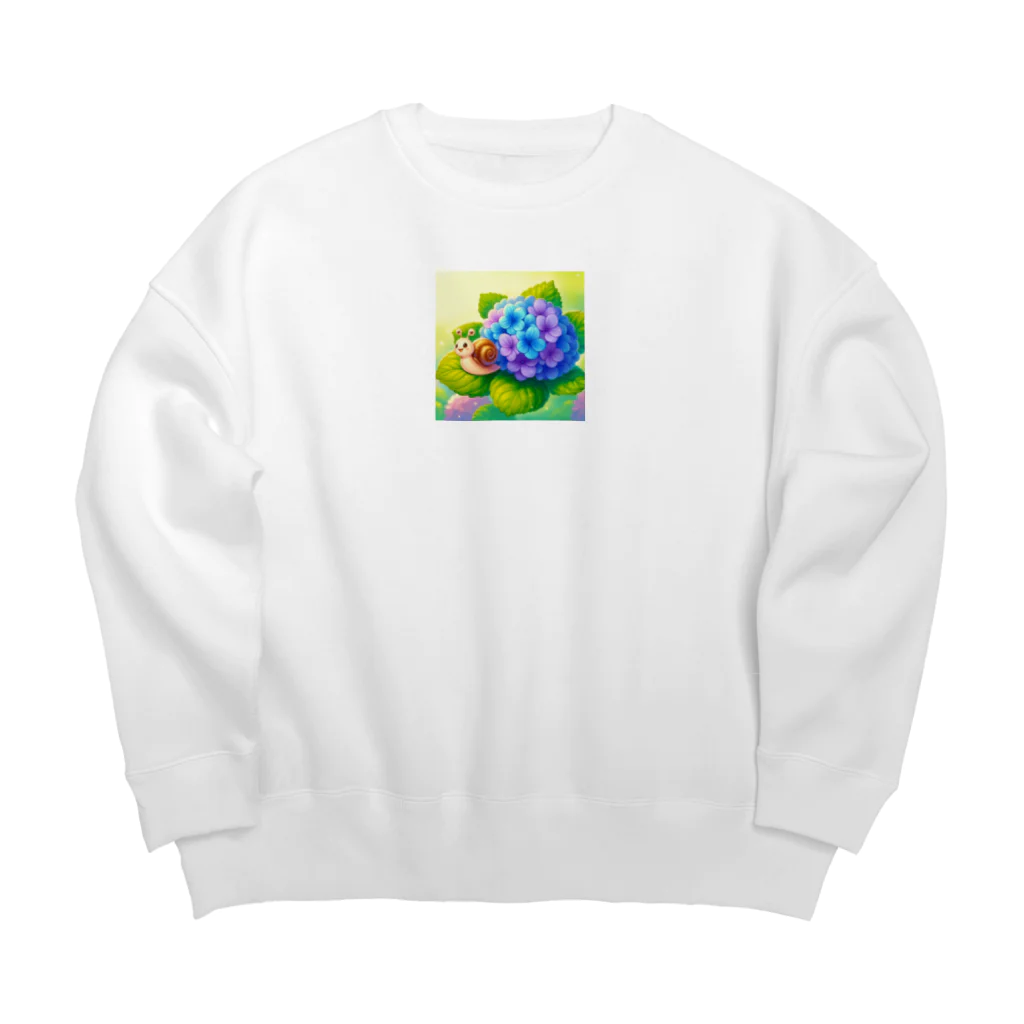 かるるんショップのあじさいとカタツムリ　雨上がり Big Crew Neck Sweatshirt