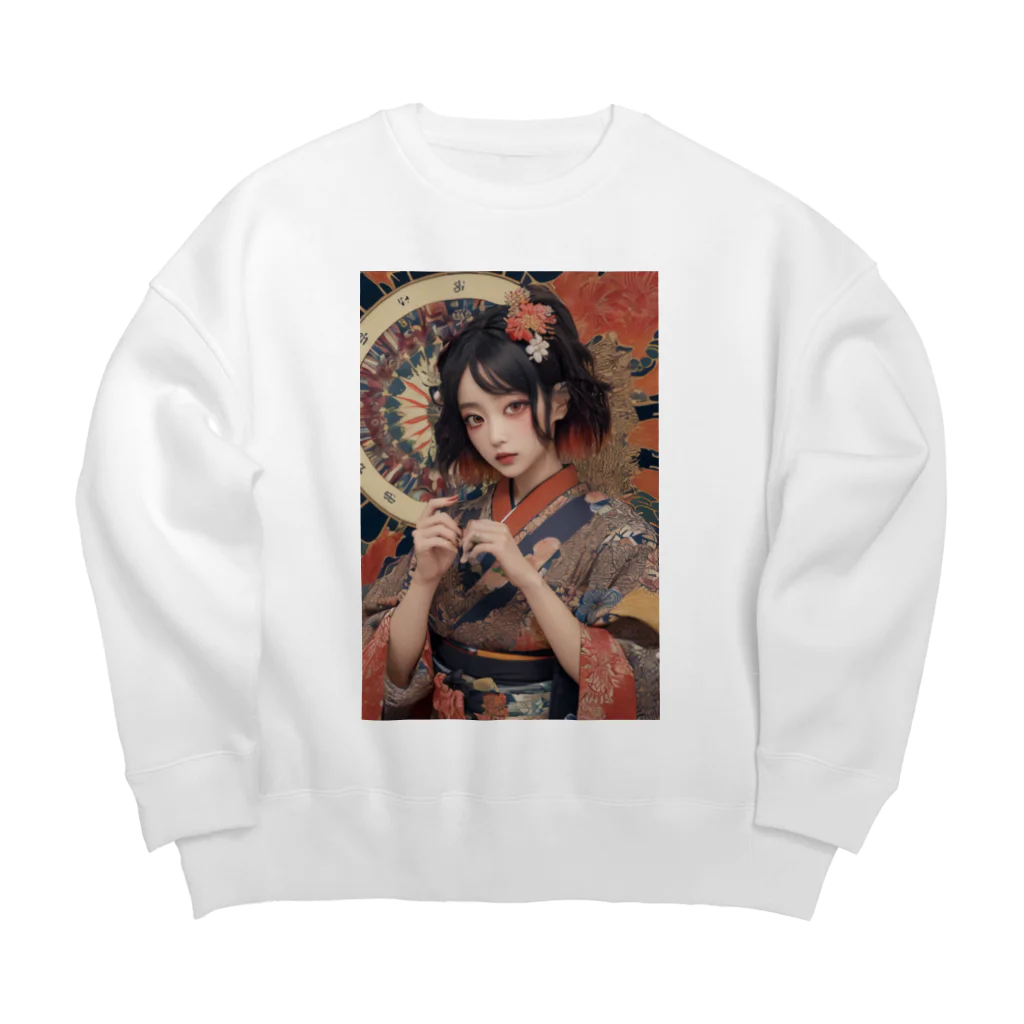 Omaniの浮世絵風美女 Big Crew Neck Sweatshirt