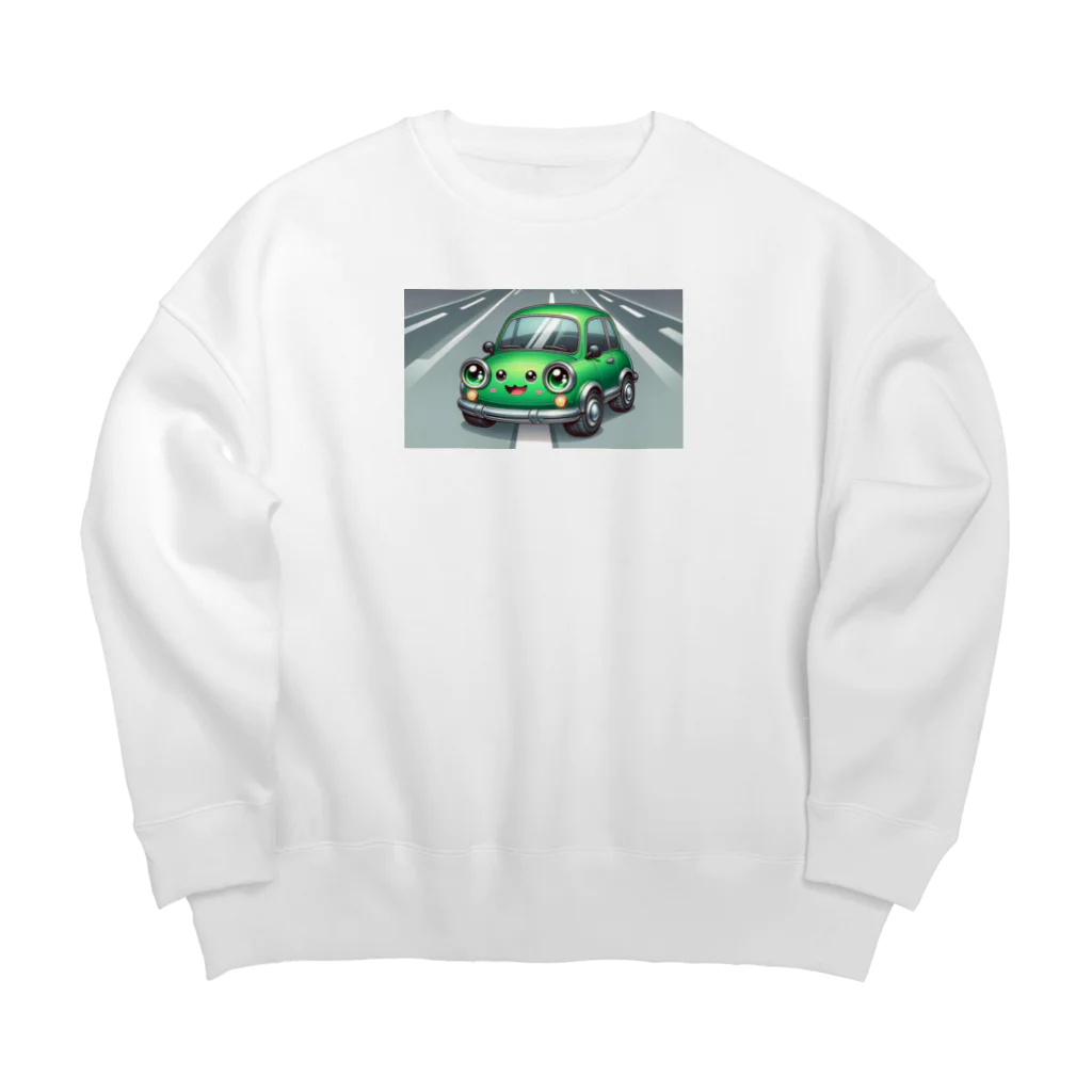 kawadangoのかわいい緑の車 Big Crew Neck Sweatshirt