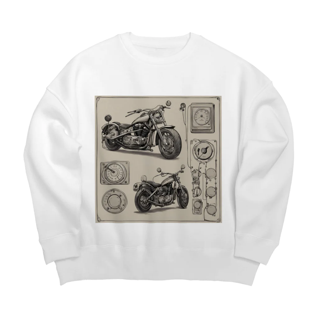 the blue seasonのクラシックバイクの設計図と計器類 Big Crew Neck Sweatshirt