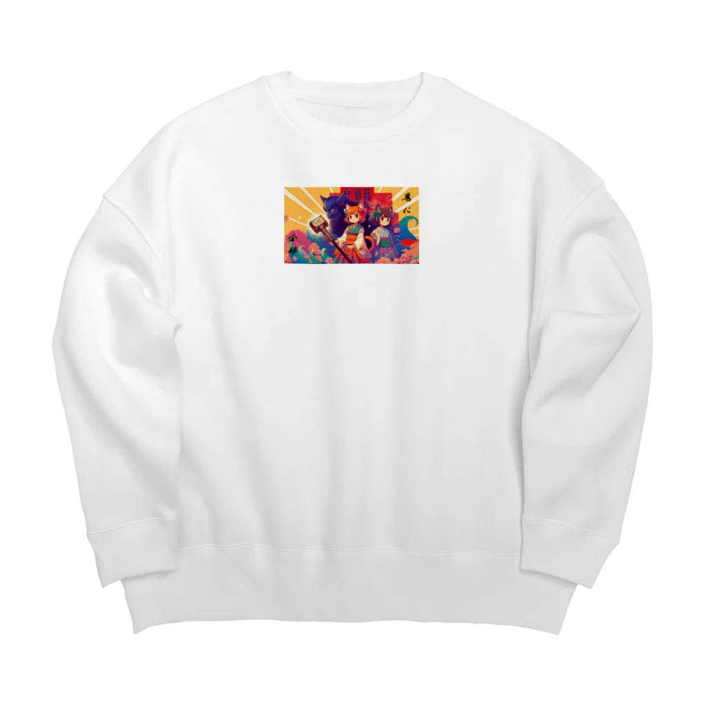 HiroLink's Shopのことわざ物語：鬼に金棒 Big Crew Neck Sweatshirt