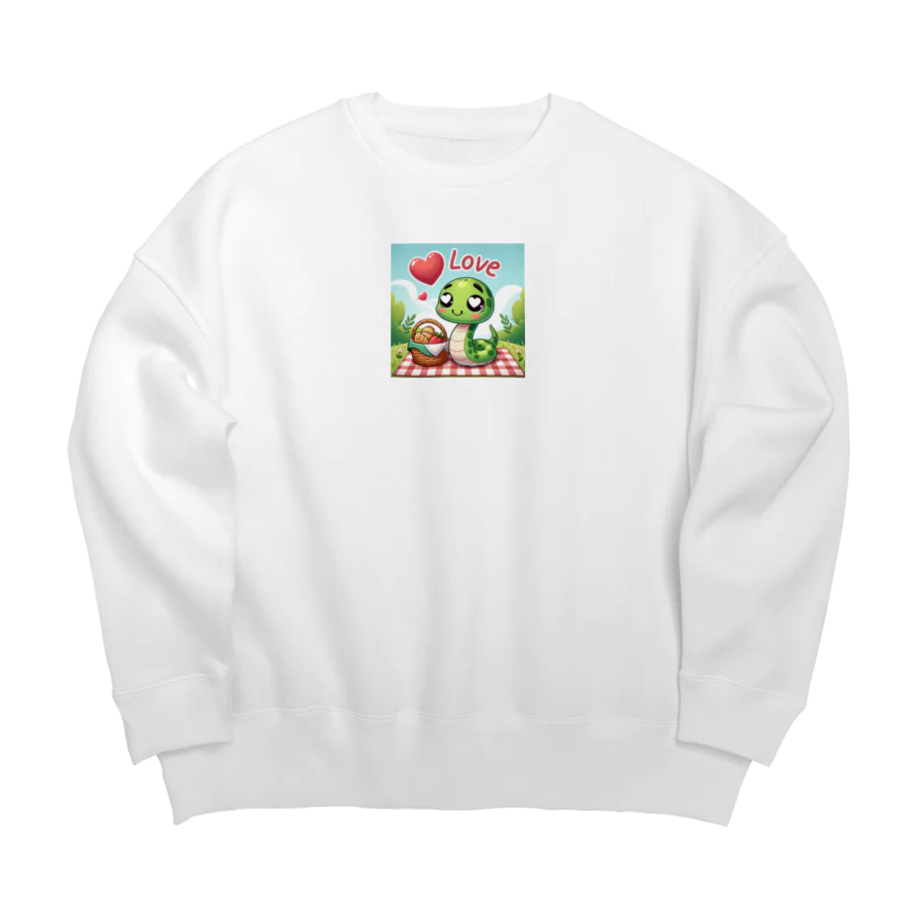 まんじゅ王国の贅沢なピクニックを楽しむ愛らしいヘビ Big Crew Neck Sweatshirt