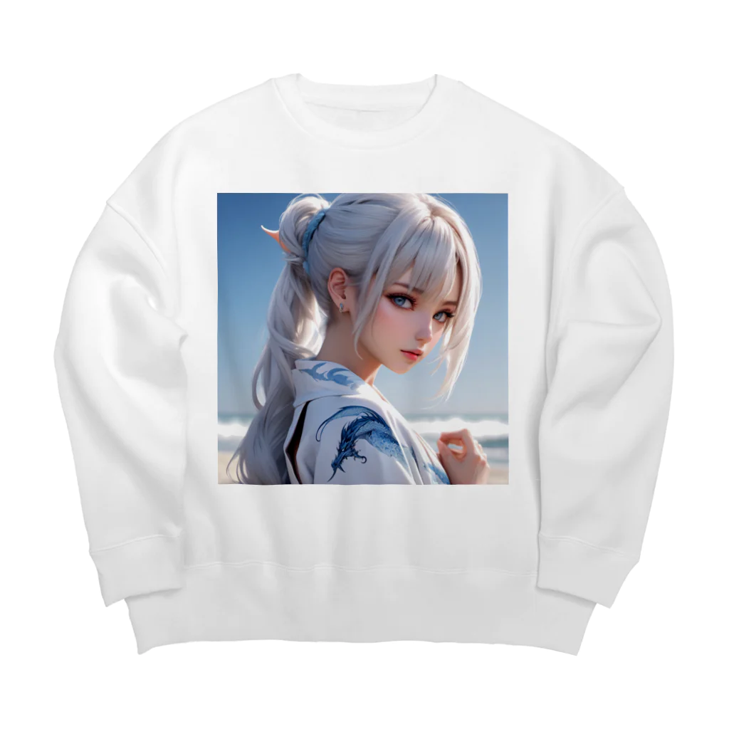 スカ次郎ショップの白髪和服美女シリーズ0001 Big Crew Neck Sweatshirt