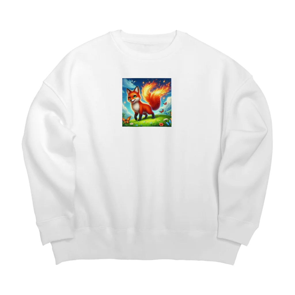 YFCの炎を尾を持つ精悍なキツネ Big Crew Neck Sweatshirt