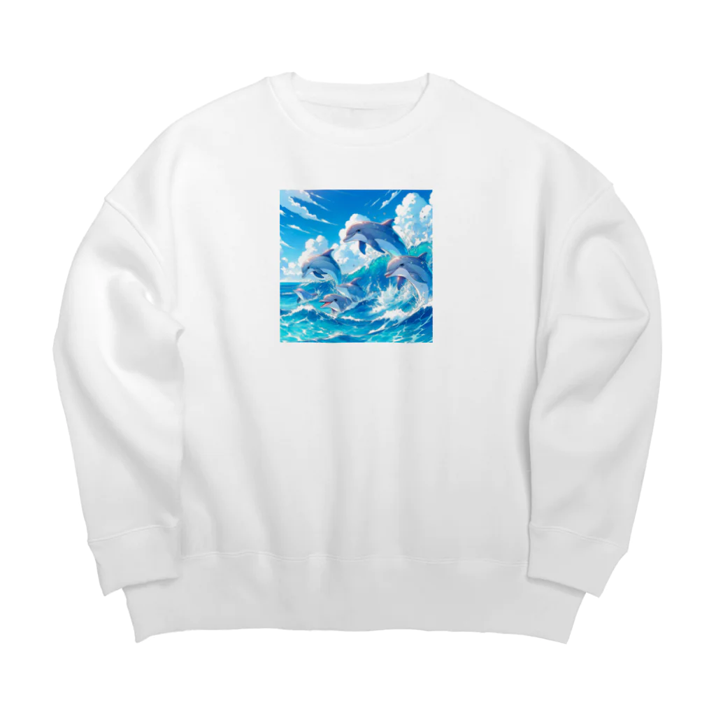 snow-birdの海で遊ぶイルカたちの楽しい風景 Big Crew Neck Sweatshirt