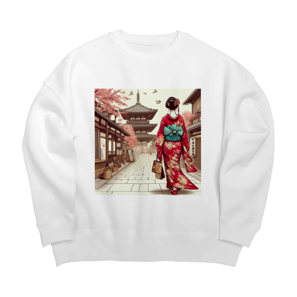 yuchijapanの京都を歩く着物美人イラスト Big Crew Neck Sweatshirt