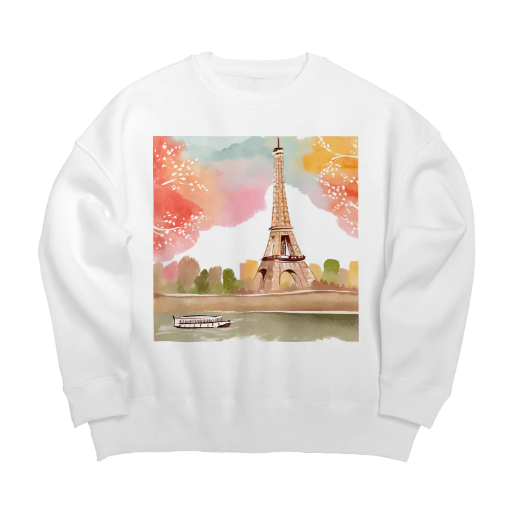 tyu-ripuのparis spring Big Crew Neck Sweatshirt