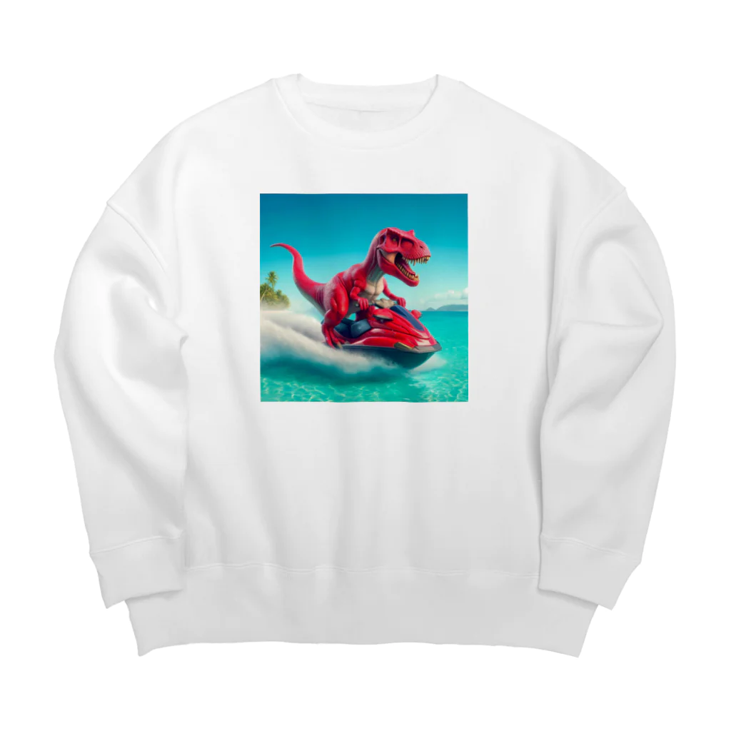 DINO-studioのジェットスキーを楽しむ赤ティラノ Big Crew Neck Sweatshirt