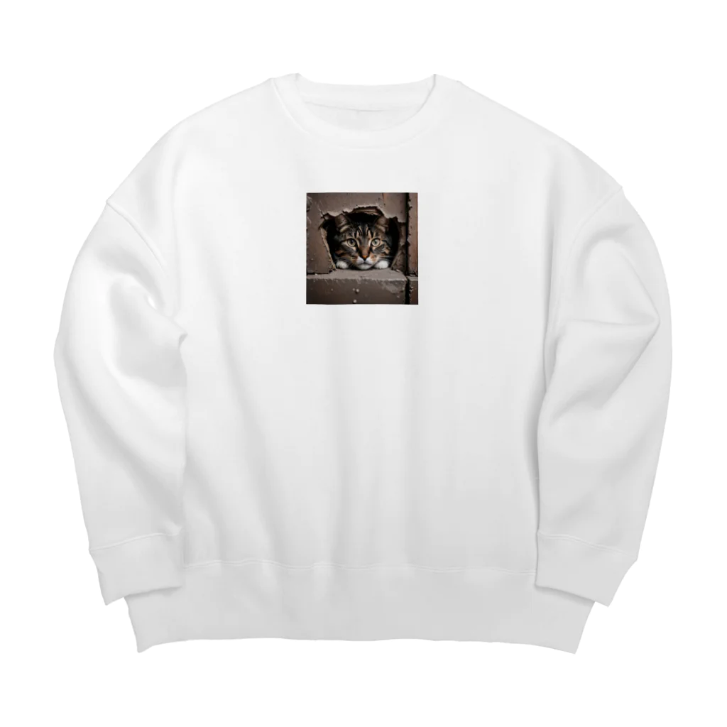 jaguar3の隙間からこんにちは猫 Big Crew Neck Sweatshirt