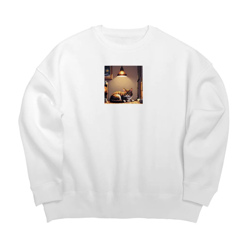 HIROKITI_HAPPYのライトに照らされた猫 Big Crew Neck Sweatshirt