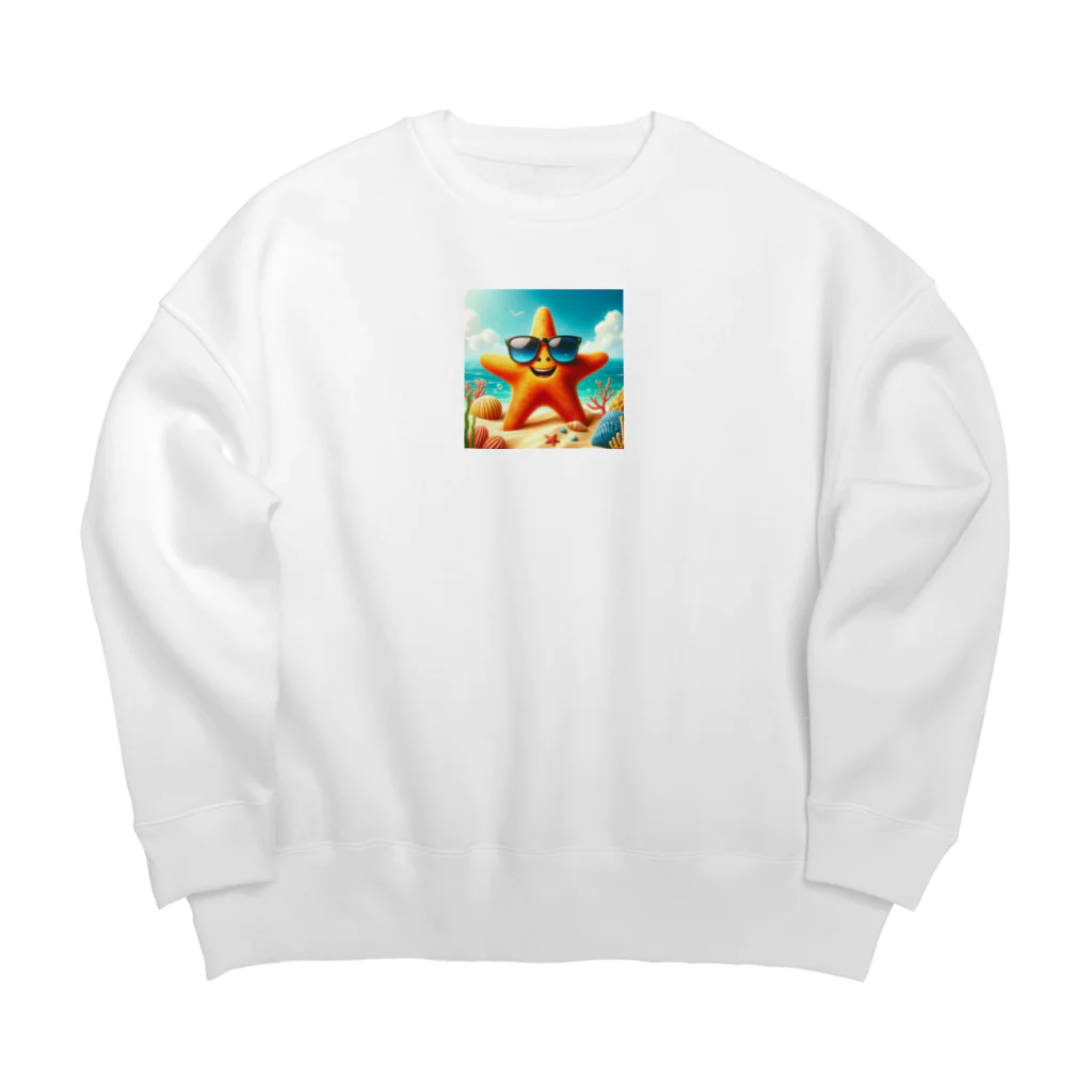 KIglassesのサングラスをかけた笑顔のヒトデ - 海の陽気な仲間！ Big Crew Neck Sweatshirt