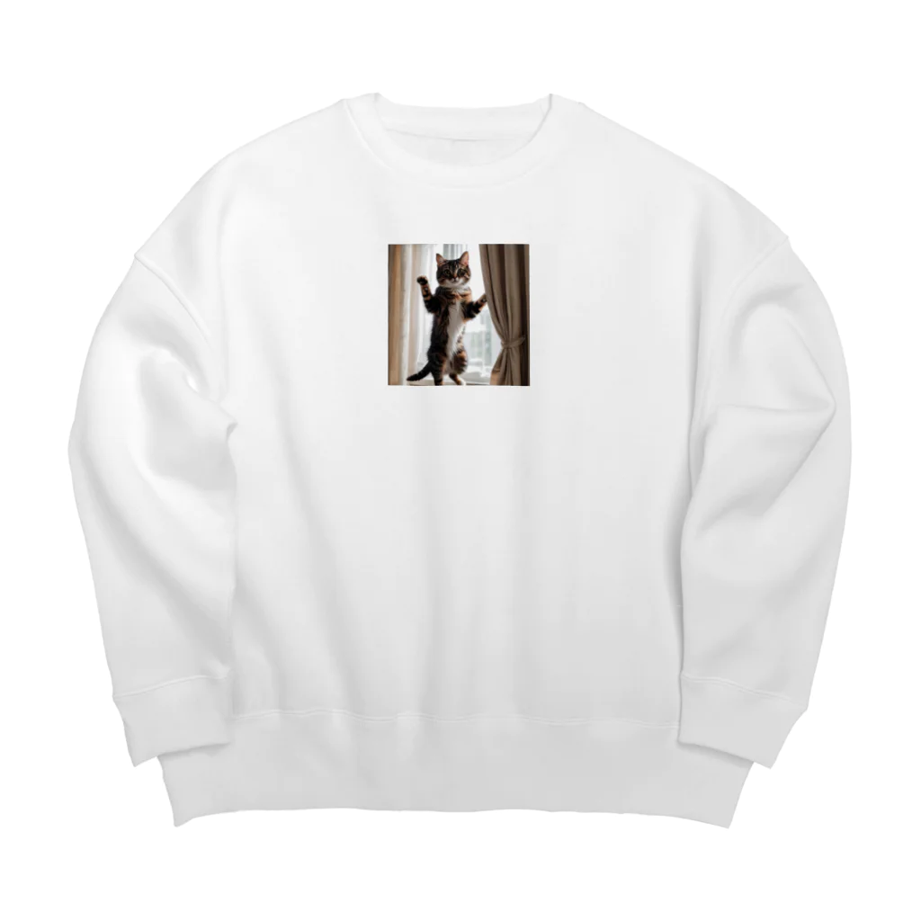 DQ9 TENSIのカーテンと遊ぶ愛らしい猫ちゃん Big Crew Neck Sweatshirt