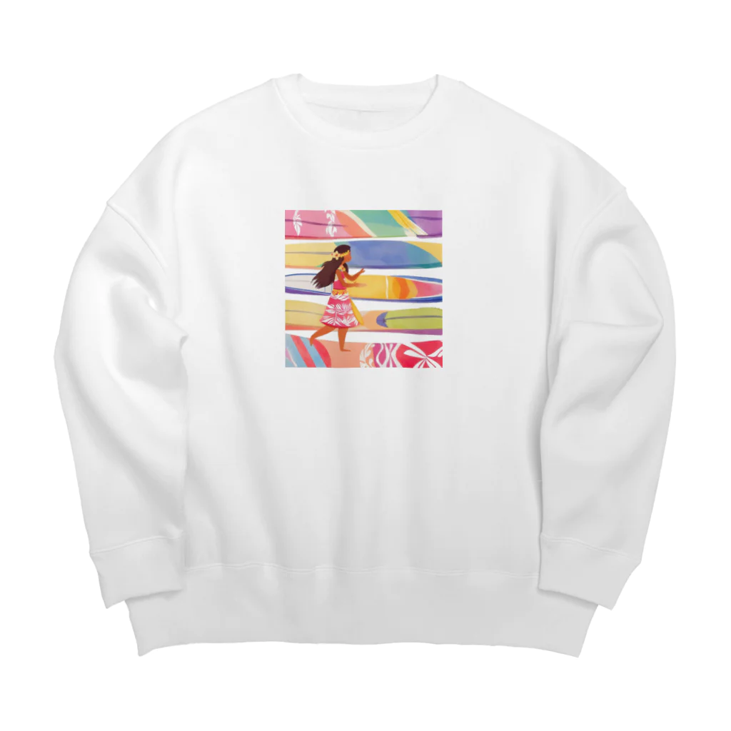 ハワイライフのサーフボードとロコ（女の子バージョン） Big Crew Neck Sweatshirt