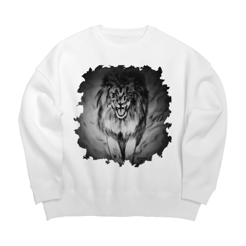 greetenのライオン　アートアニマル　モノクロ Big Crew Neck Sweatshirt