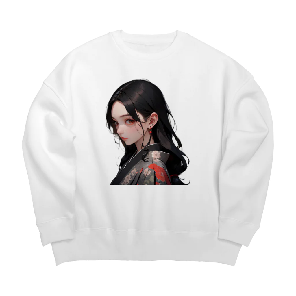 LONGSTONEの赤いピアスの着物美人 Big Crew Neck Sweatshirt