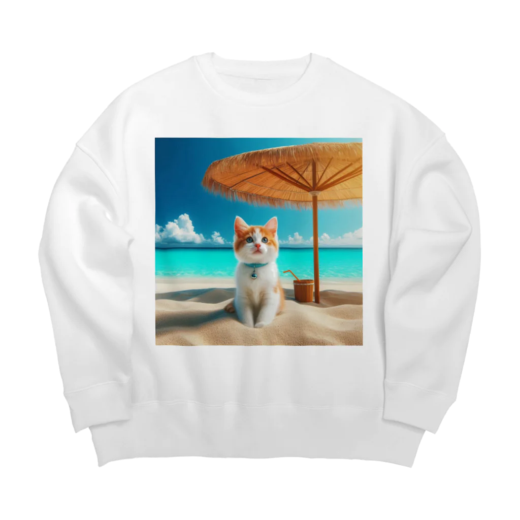 猫と紡ぐ物語の南国の海で一時のバカンスを楽しむ Big Crew Neck Sweatshirt