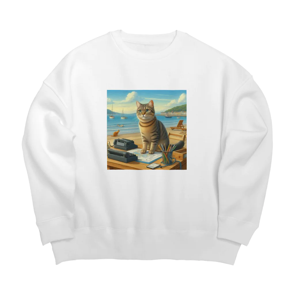 peace2024の海辺の仕事猫 Big Crew Neck Sweatshirt